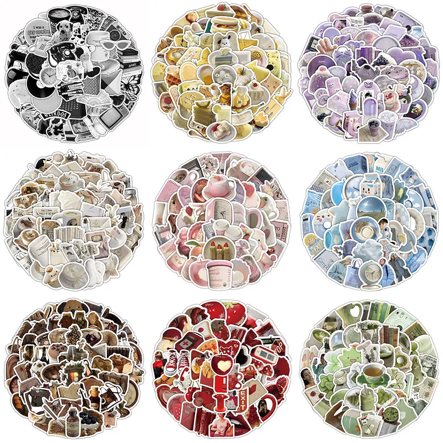 Vintage Ins Style Waterproof Stickers Cute Mixed Pattern Decals For Helmet Luggage Diary Water Bottle Decoration