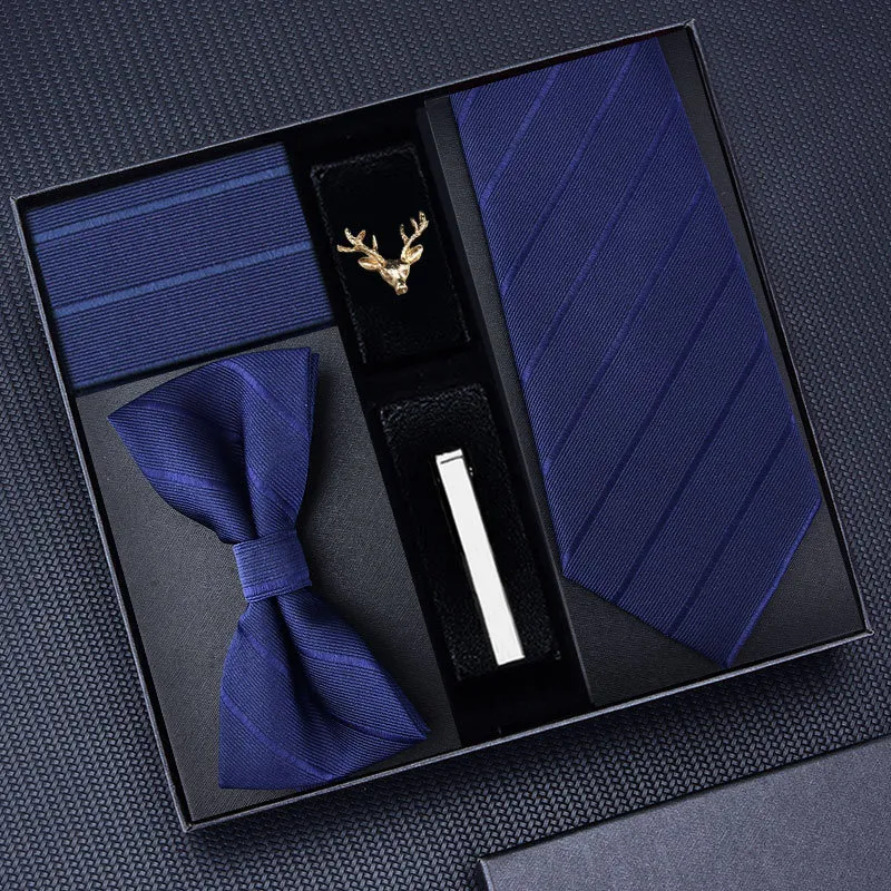 Heren Zakelijk Formeel Gestreept Stropdas Vlinderdas Pochet Manchetknopen Dasclip Geschenkdoos Set Pak Accessoires