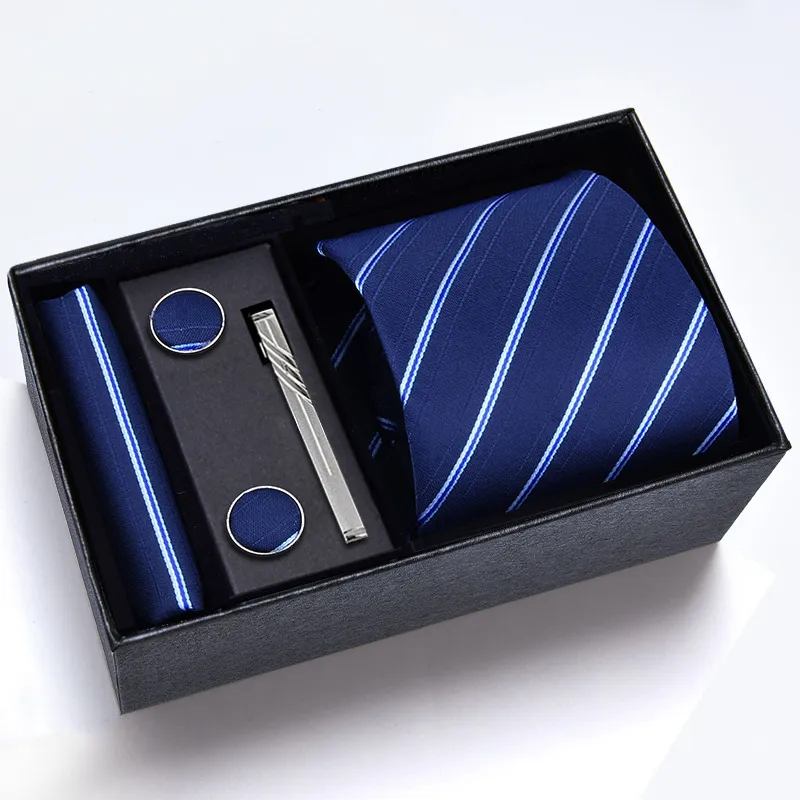 Conjunto de Caja de Regalo de Corbata de Negocios para Hombre Corbata Teja Jacquard Pañuelo Gemelos Pinza de Corbata Accesorios