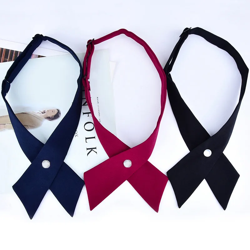 Stile Preppy Tinta Unita Farfallino Incrociato Accessorio per Camicia Uniforme JK Con Bottone di Perla Cravatta in Seta di Poliestere per Donne