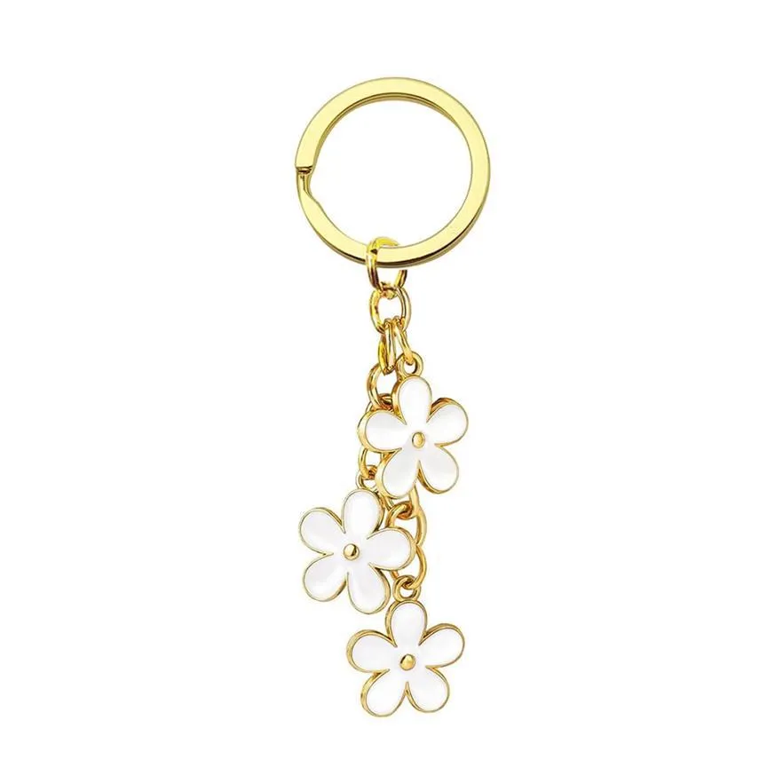 Portachiavi in Metallo con Fiore Smaltato Squisito per Donna Accessorio Borsa Catena Anello