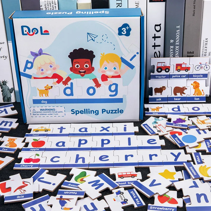 Kids Wooden English Word Spelling Puzzle Educational Learning Toy Alphabet Cognition Letter Matching Game Gift