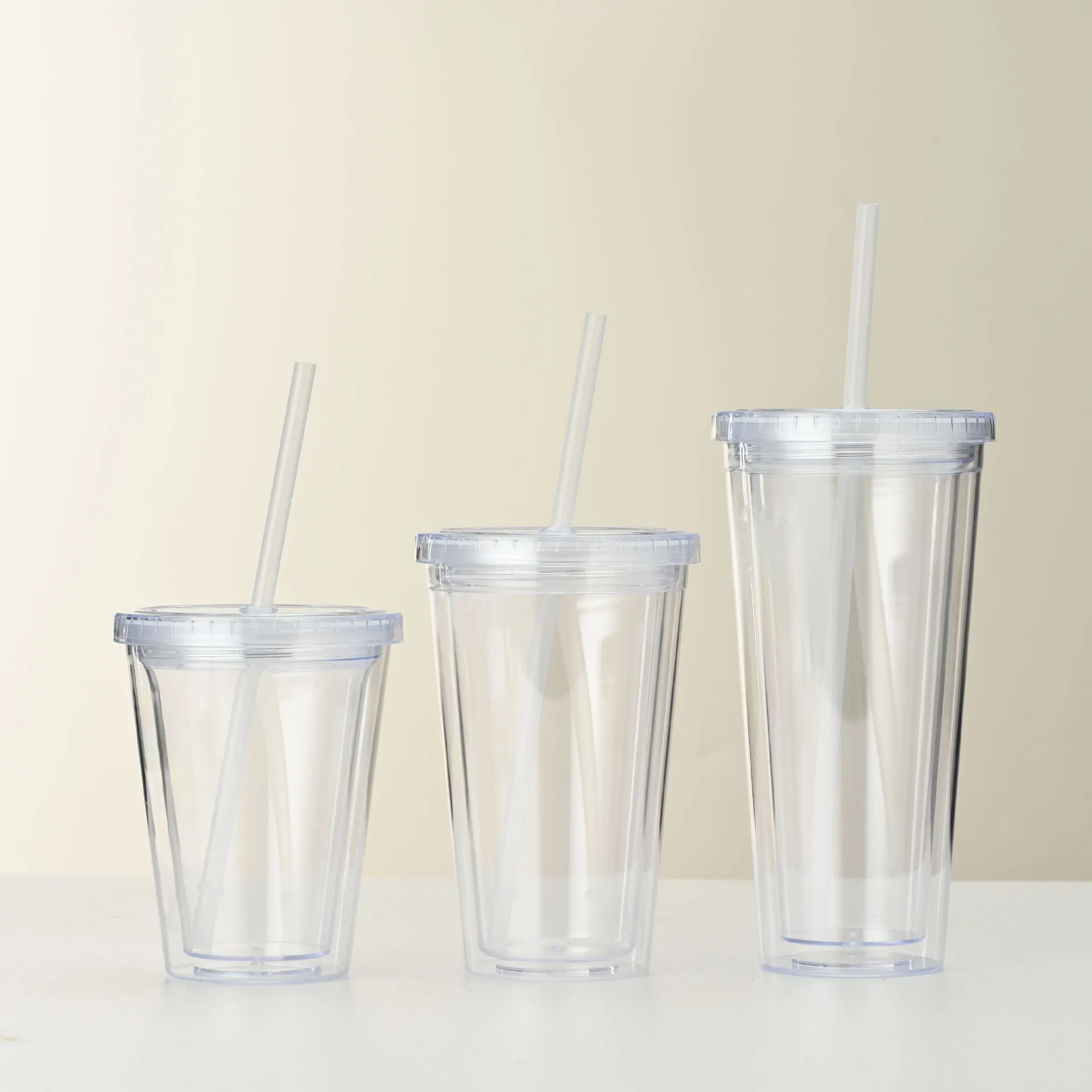 Transparenter Doppelwandiger Plastik Strohhalmbecher Mit Deckel Pailletten Glitzer Kaltgetränk Becher Wiederverwendbarer Trinkbecher