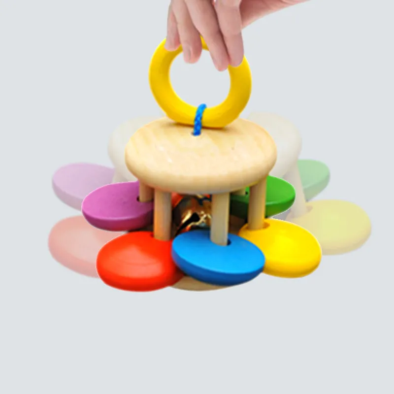Ensemble de Quatre Hochets en Bois pour Bébé Nourrisson Hochets à Saisir Instruments de Musique Orff Jouets Éducatifs Préoces Cadeau