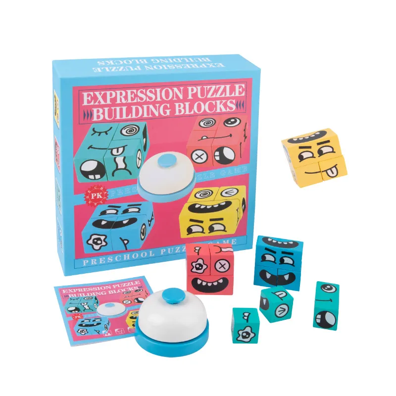 Bloques de Cubo Rubik Cambiantes de Cara de Madera Niños Juego de Mesa Educativo Juego de Mesa Interactivo para Padres e Hijos