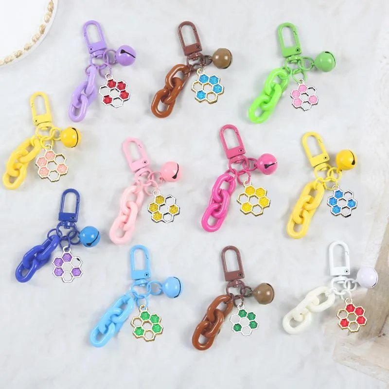 Cute Honeycomb Keychain Cartoon Three-Dimensional Pendant Candy-Colored Bag Charm Versatile Alloy Resin Key Ring Gift