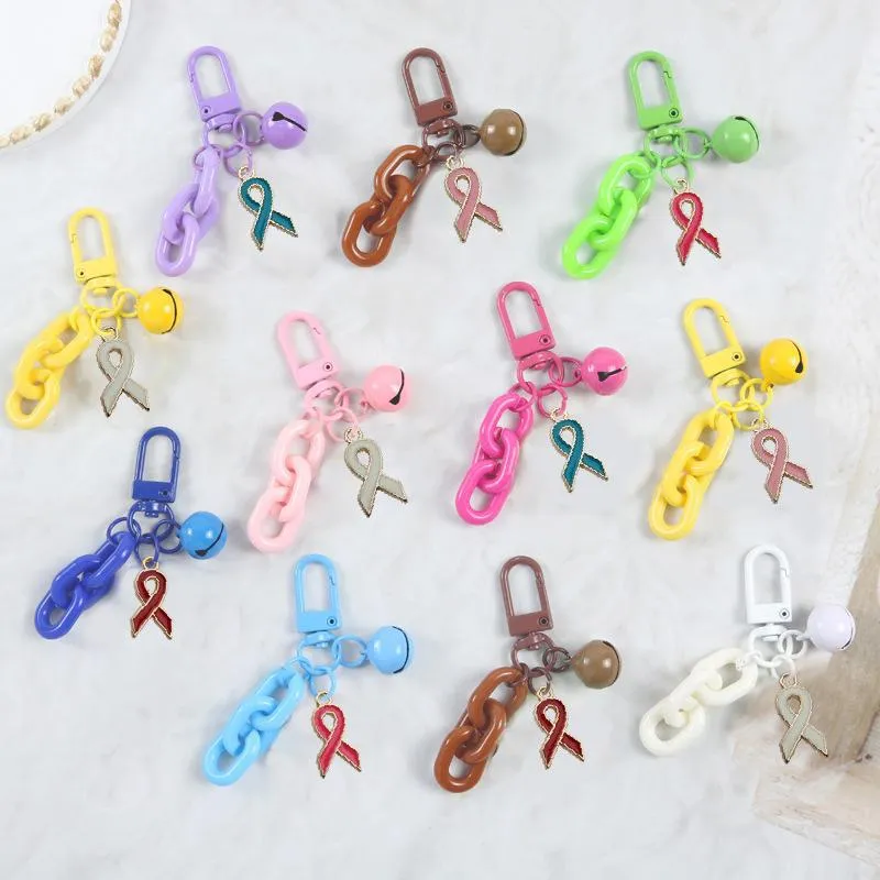Legering Geëmailleerd Liefde Lint Strik Sleutelhanger Kleurrijke Ketting Kleine Bel Tas Hanger Leuke Mode Sleutelhanger Auto Sleutel Accessoires