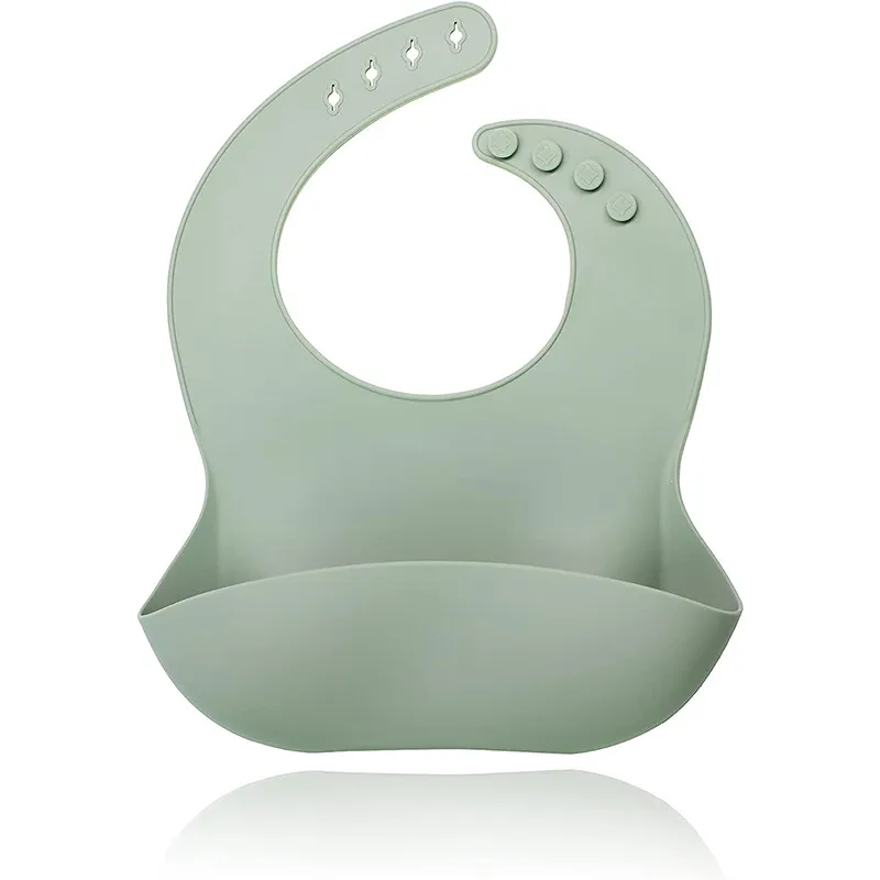 Silicone Baby Bib Waterproof Soft Infant Feeding Bibs Portable Toddler Food Catcher Bib With Adjustable Buckle