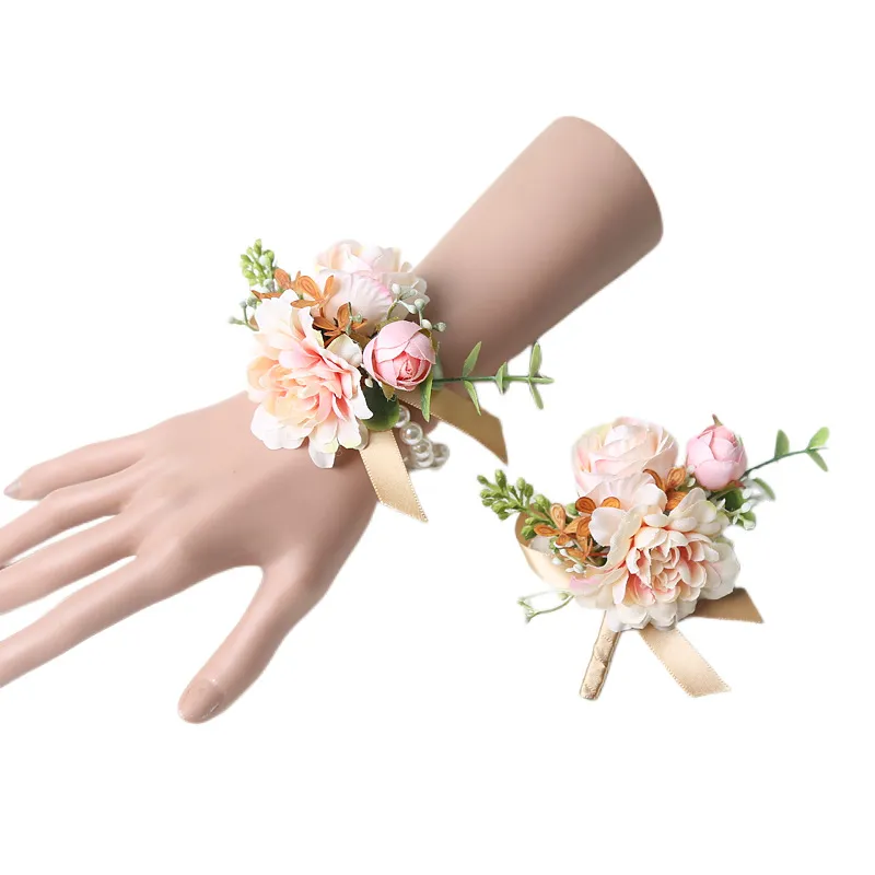 Artificial Rose Wrist Flower Wedding Corsage Bride Bridesmaid Silk Flower Wristlet Hand Flower Party Decor