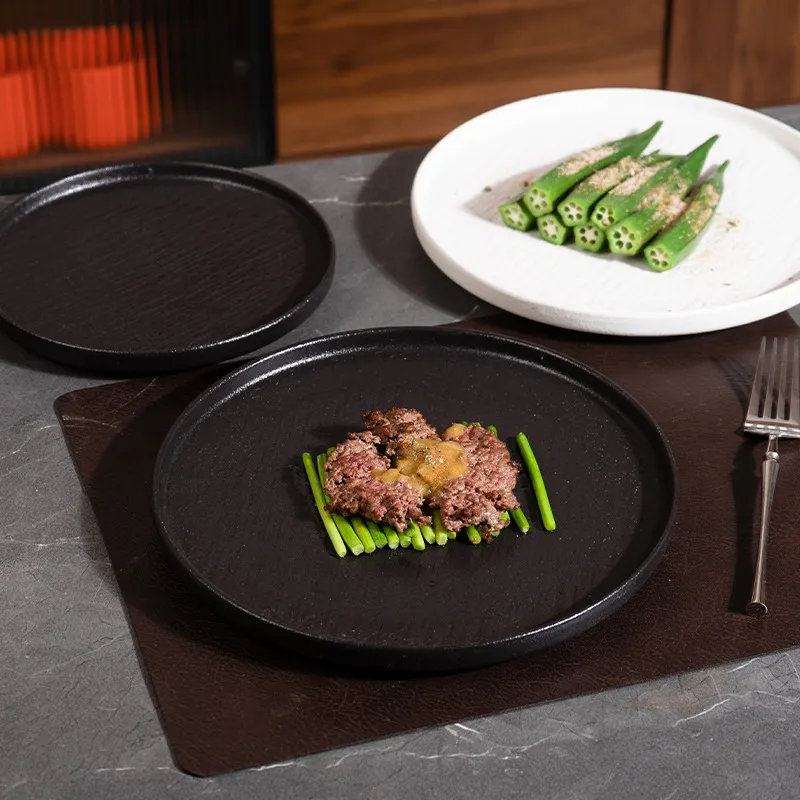 Japanese Style Ceramic Dinner Plate Round Stone Texture Steak Plate Restaurant Home Tableware Salad Dessert Dish
