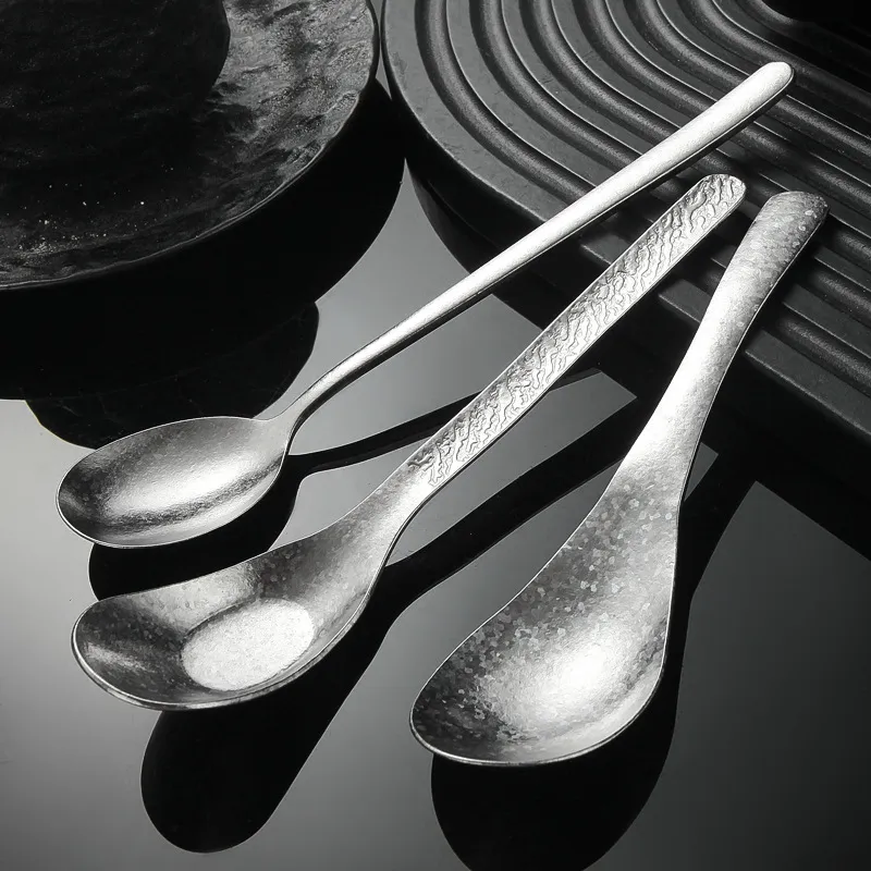Cuillère en Pur Titane Ménage Soupe Chinoise Cuillère Motif Pierre Cristal de Glace Vaisselle en Titane