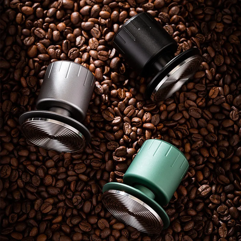Stainless Steel Coffee Tamper Dual Spring Constant Pressure Coffee Powder Hammer With Storage Base For Office Home Bar