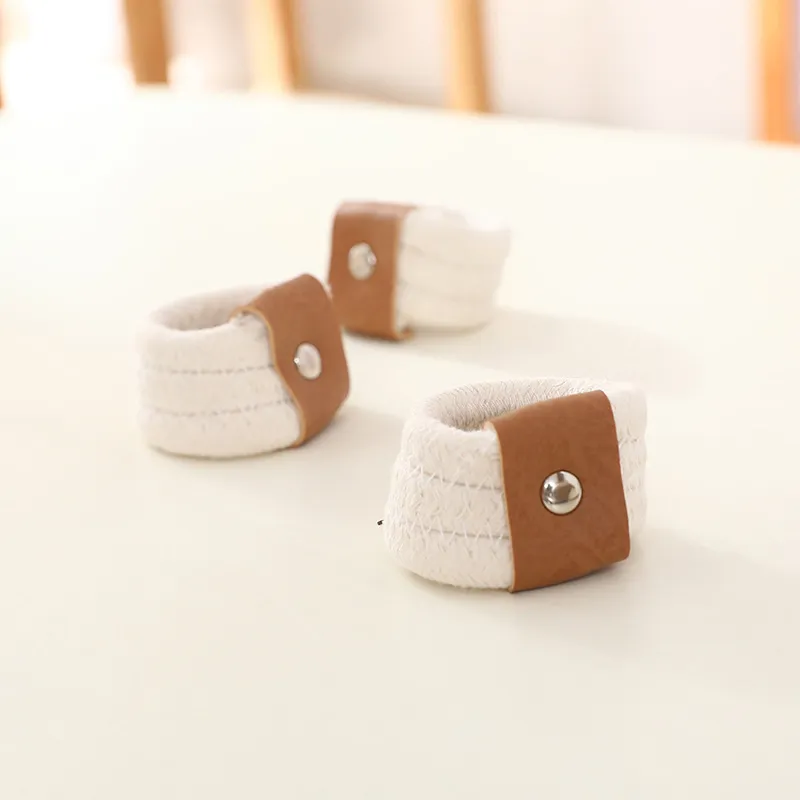 Servilleteros Minimalistas de Cuero Cuerda de Algodón Blanco Soporte de Hebilla de Servilleta para Mesa de Hotel Fiesta