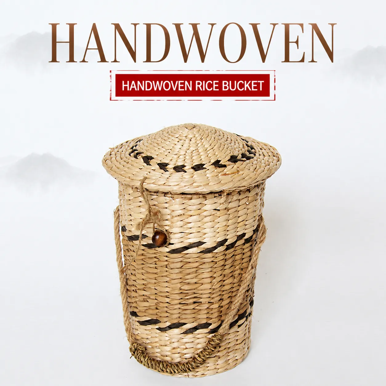 Cesta de Almacenamiento de Paja de Tifa Natural Hecha a Mano Cubo de Arroz Tejido Contenedor Organizador Estilo Campestre Hogar