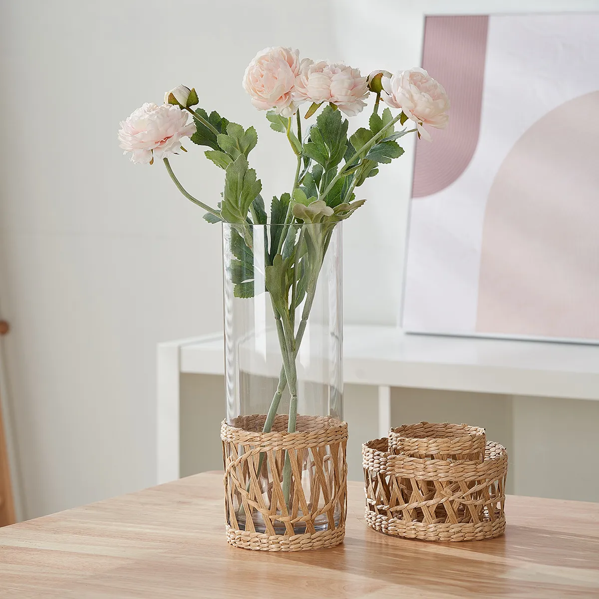 Copertura per Vaso in Paglia Naturale Tessuta a Mano Decorazioni per la Casa Supporto per Fiori Secchi Ornamento Rustico