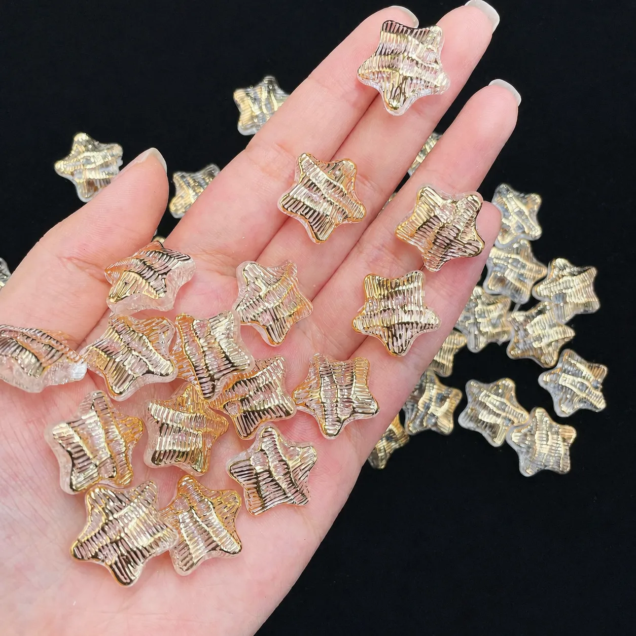 Perline in Acrilico Pentagramma con Onde d'Acqua Stampate in Oro DIY Braccialetto Fatto a Mano Colla Crema Accessori per Gioielli