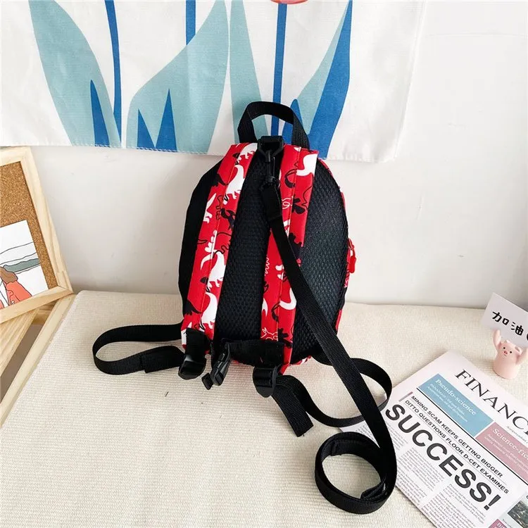 Kids Dinosaur Print Nylon School Backpack Lightweight Casual Travel Daypack With Anti Lost Leash