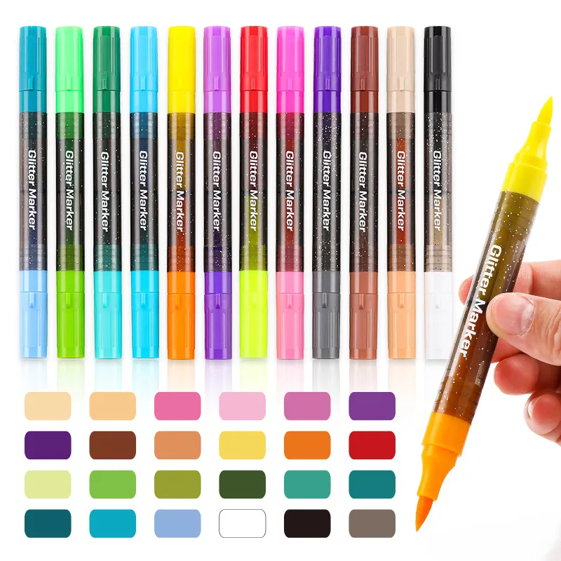 Rotuladores Brillantes de Doble Punta Lápices de Arte Fluorescentes de Dos Colores para Dibujo de Estudiantes