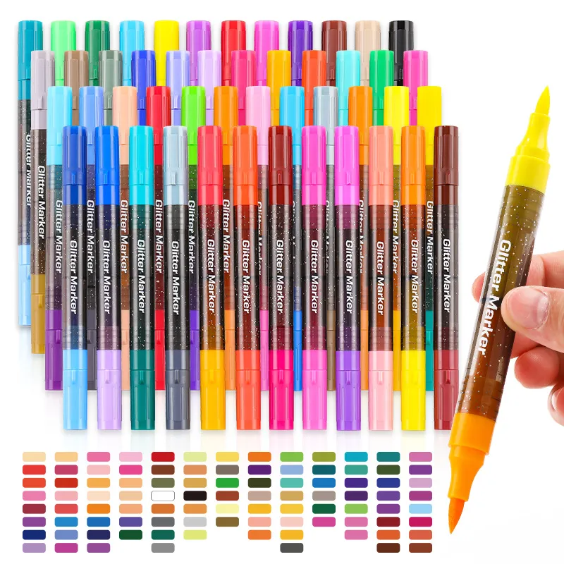 Rotuladores Acrílicos con Purpurina de Doble Punta Brillantes Metálicos para Niños Estudiantes Diario Dibujo Suministros