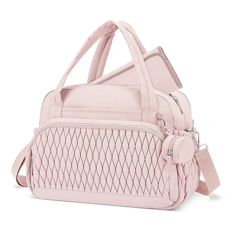 Multifunctional Quilted Diaper Bag Large Capacity Travel Backpack Waterproof Nylon Baby Nappy Bag With Pacifier Box