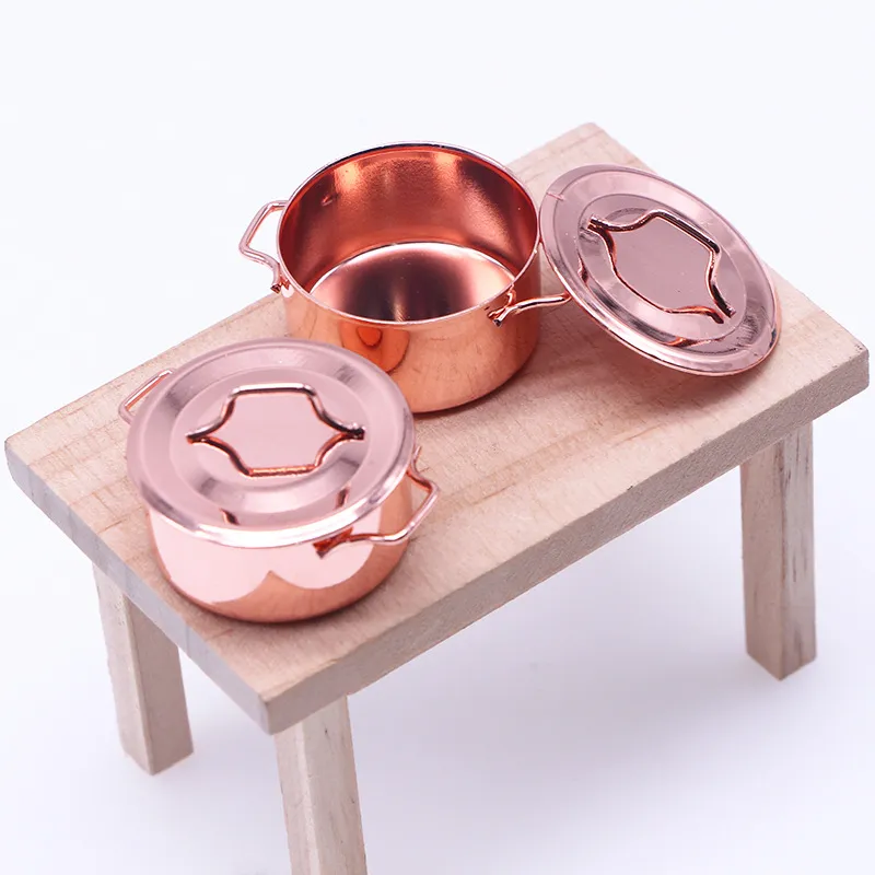 Dollhouse Miniature Kitchen Soup Pot Model Accessory Metal Flat Bottom Milk Pan Doll House Decor Play Kitchen Toys