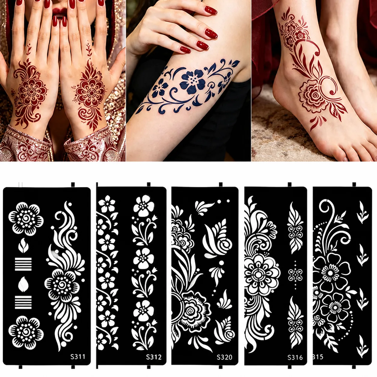 Stencil per Tatuaggi Cavo in PVC Modello Body Art Henna Succo Erboristico Pittura Adesivo Strumento Fai da Te per Mano Piede