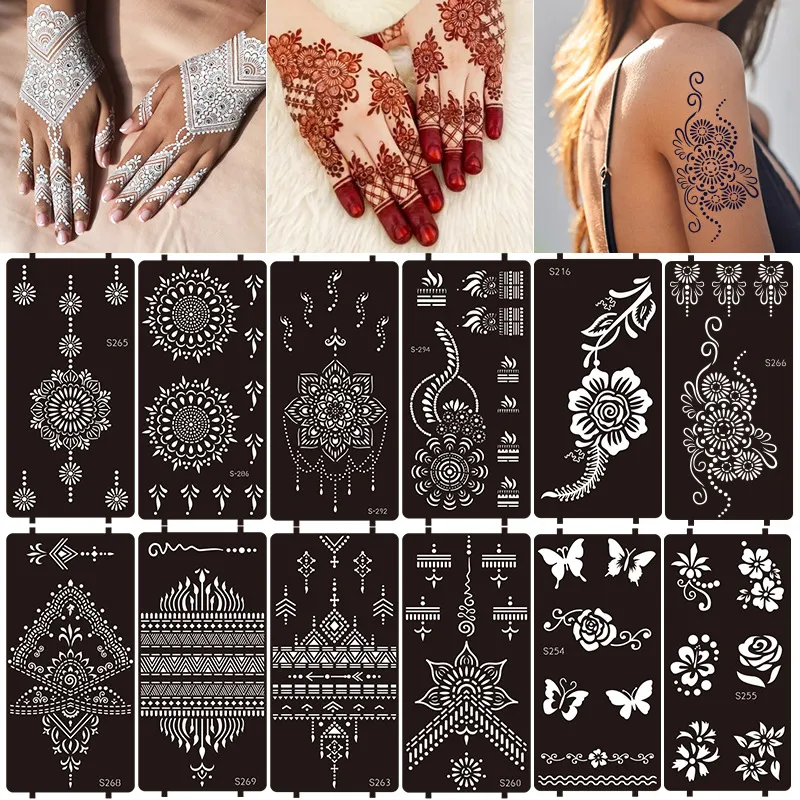 Indian Henna Tattoo Stencil Hollow Out Temporary Tattoo Sticker Geometric Floral Body Art Painting Template