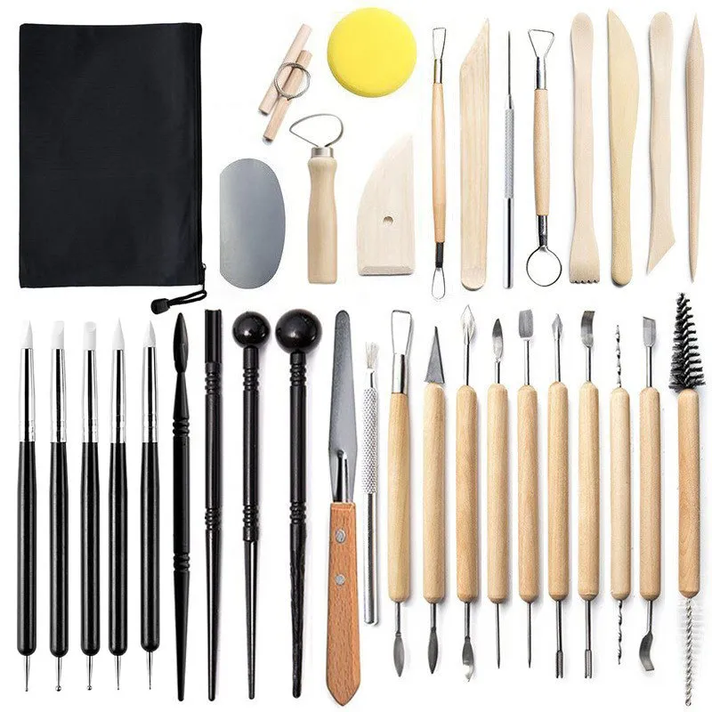 Ensemble d'Outils de Sculpture en Argile de Poterie Couteaux à Sculpter en Bois Stylos en Silicone Kit DIY
