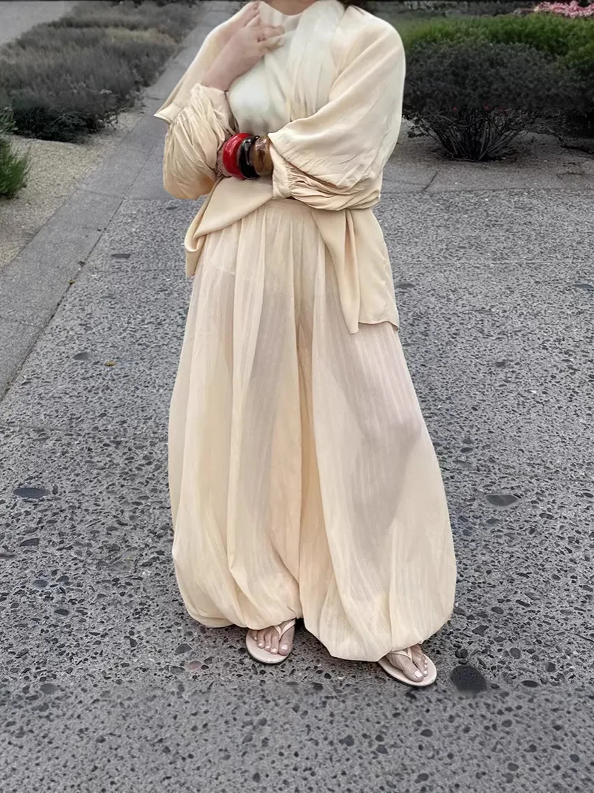 Women's Casual Loose Harem Pants Summer Thin High Waist Solid Color Drape Wide Leg Trousers