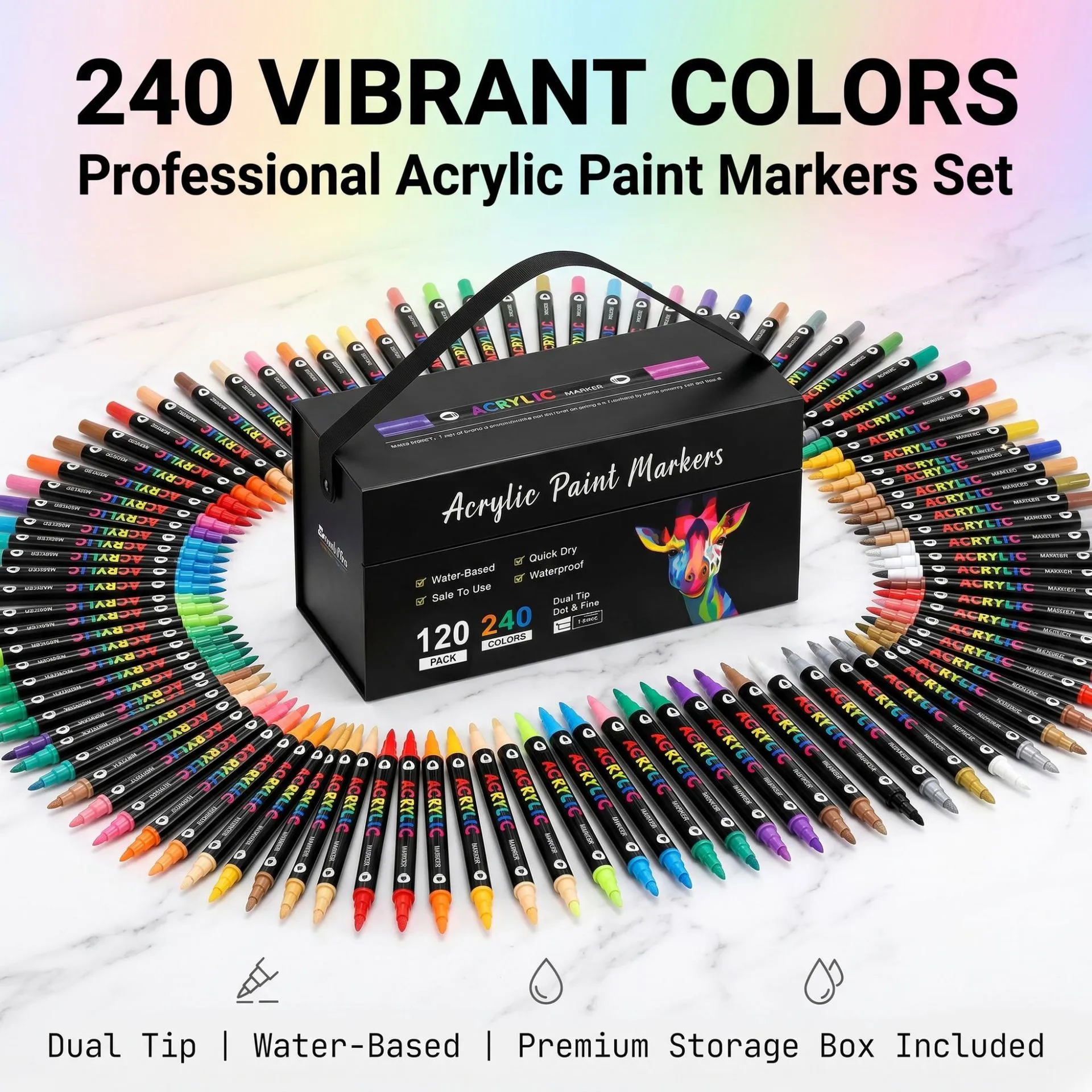 Juego de Rotuladores de Pintura Acrílica de Doble Punta Bolígrafos de Arte Base Agua Bicolores Profesionales para Dibujo DIY Graffiti