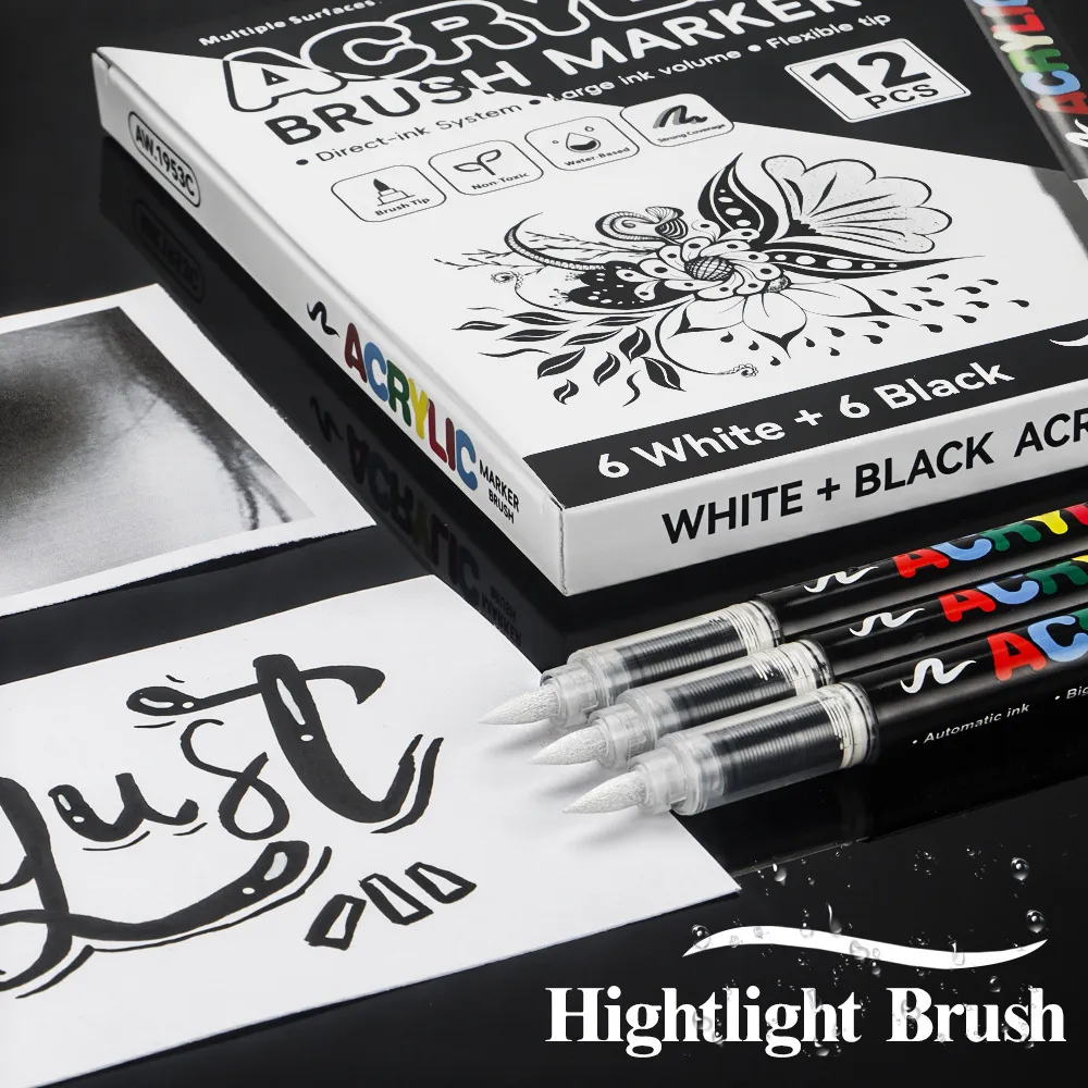 Amesoi Ygroi Akryliki Markeroi Styli Mavro Aspro Chrysous Argyros Styli Vaphs Gia Petra Xylo Gyali DIY Techni Zographiki