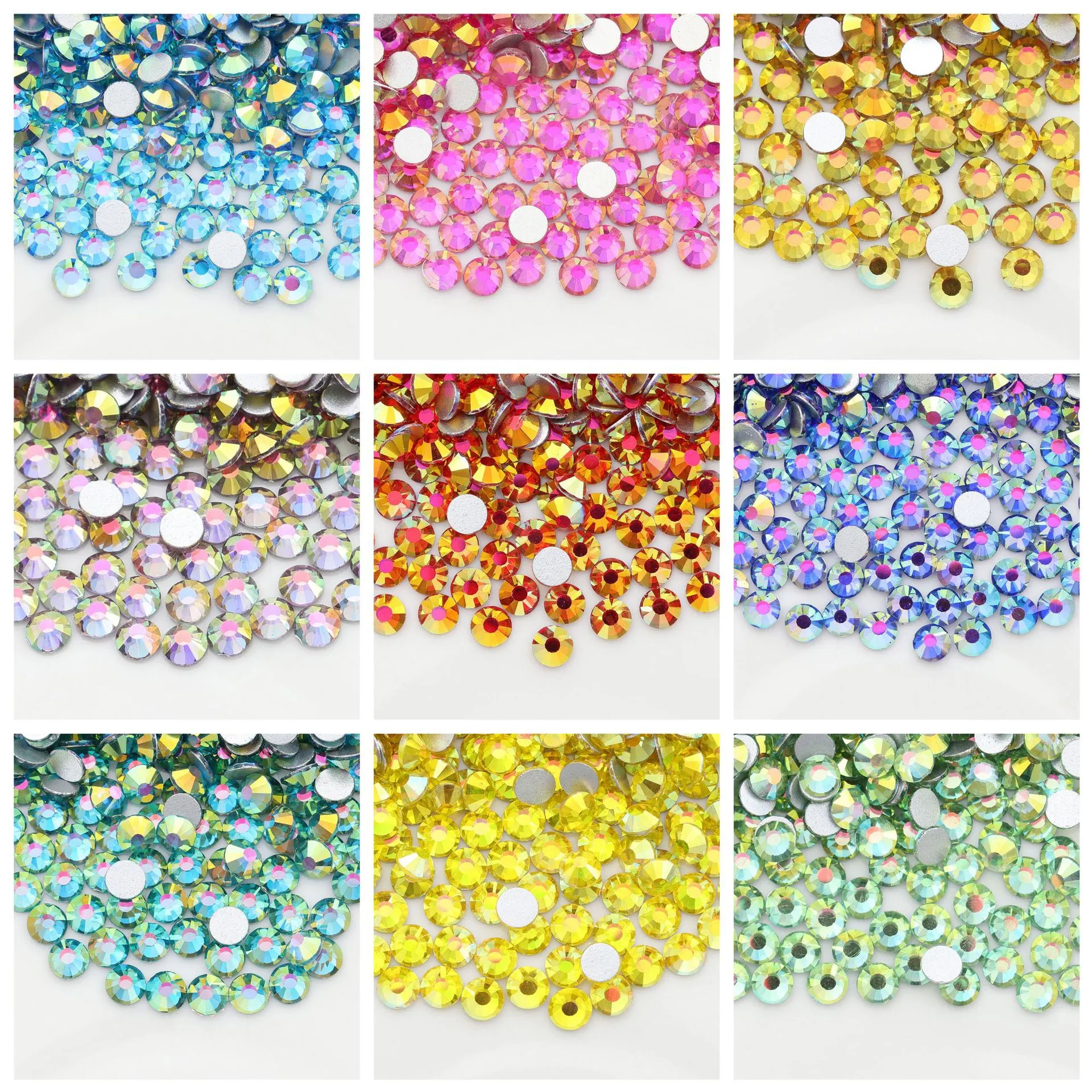 Strass de Espalda Plana de Cristal de Vidrio Color AB Gemas de Arte de Uñas Multicolor Accesorios DIY