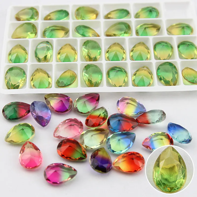 Strass in Vetro Trasparente a Goccia Colore Sfumato Pietre Sciolte Per Creazione Gioielli Lavori Fai da Te