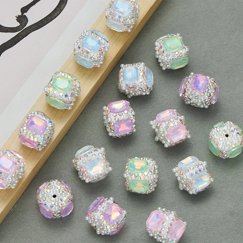 Kleurrijke Glazen Vierkante Losse Kralen Met Strass En Kunstparel DIY Sieraden Maken Ambachtelijke Accessoires