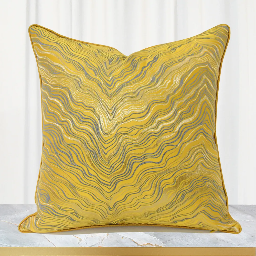Modern Minimalist Yellow Wave Stripe Sofa Cushion Cover Luxury Geometric Decorative Pillow Case For Living Room Bedside