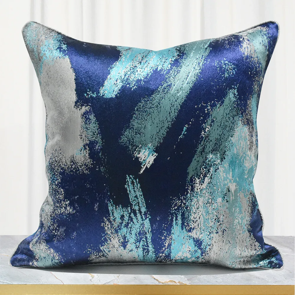 Modern Abstract Blauw Kussenhoes Decoratieve Vierkante Bank Kussenhoes Luxe Kunst Print Worp Kussenhoes
