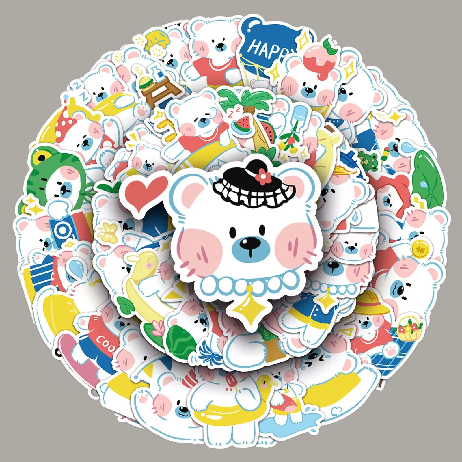 Pegatinas De Dibujos Animados De Osito Blanco Lindo Original Impermeable PVC Diario Botella De Agua Equipaje Juguetes Para Niños