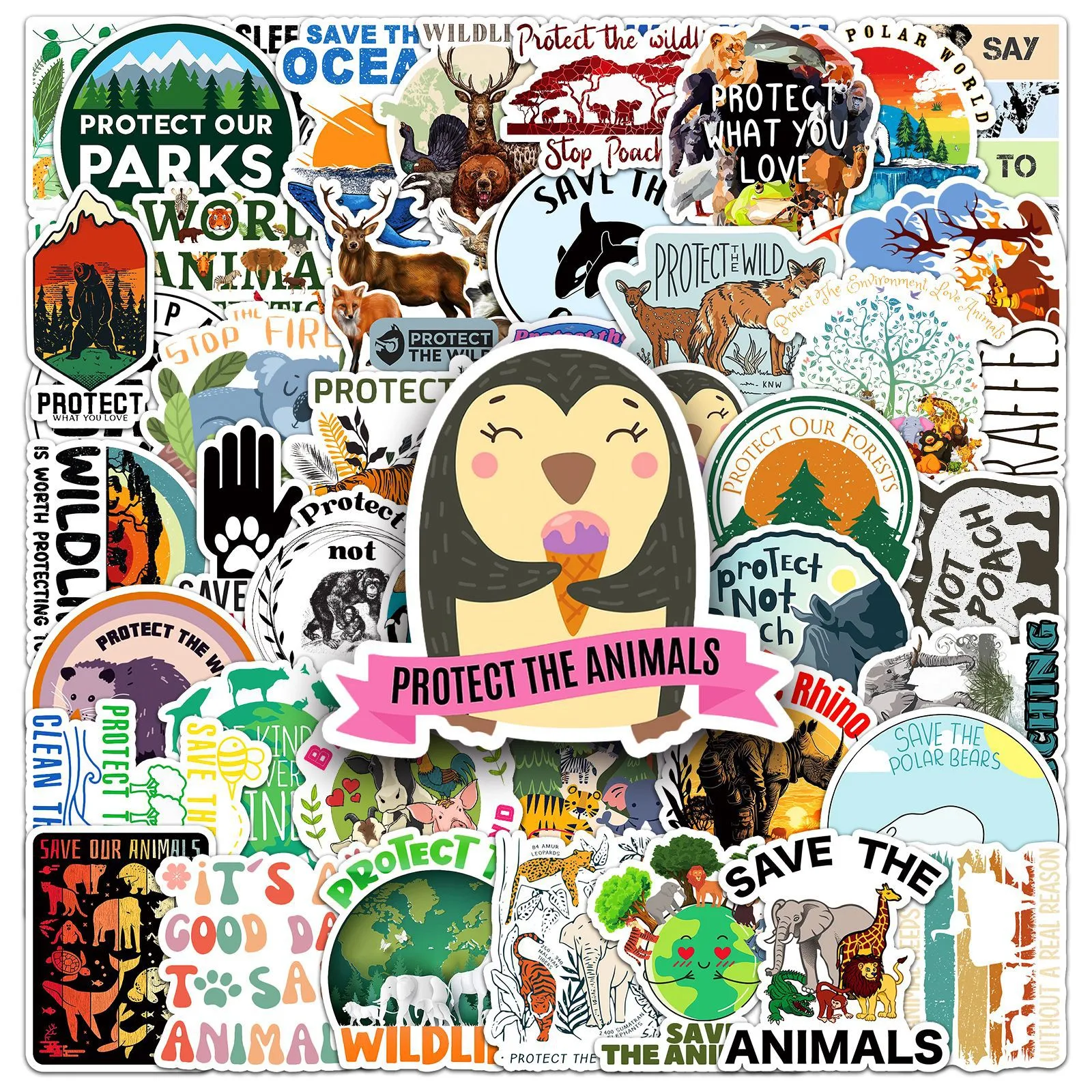Animal Protection Graffiti Stickers Waterproof PVC Cartoon Environmental Slogans Decals For Skateboard Luggage Laptop
