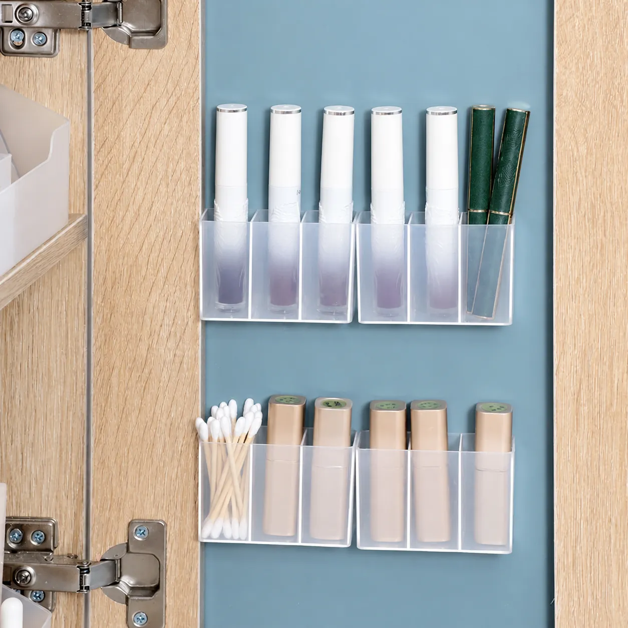 Caja Organizadora de Plástico Transparente Montada en la Pared Soporte de Almacenamiento Multirejilla Para Lápiz Labial Brochas de Maquillaje