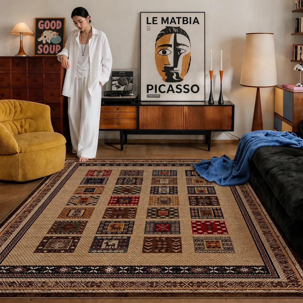 Bohemian Ethnic Living Room Carpet Retro Imitation Sisal Non-Slip Area Rug For Sofa Coffee Table And Bedroom Floor Mat