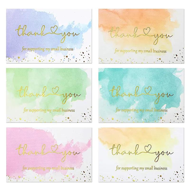 Cartes de Remerciement Aquarelle pour Soutenir Ma Petite Entreprise Cartes de Vœux en Feuille d'Or Décoration d'Emballage
