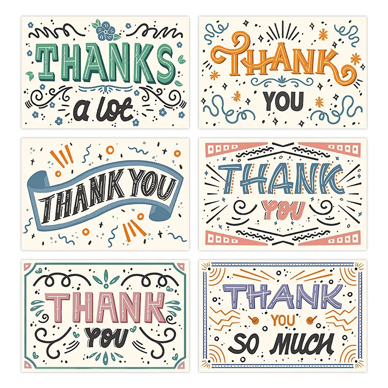 Cartes de Remerciement Rétro Design Assorti Papier Couché Cartes de Vœux pour Emballage Cadeau Fournitures Professionnelles