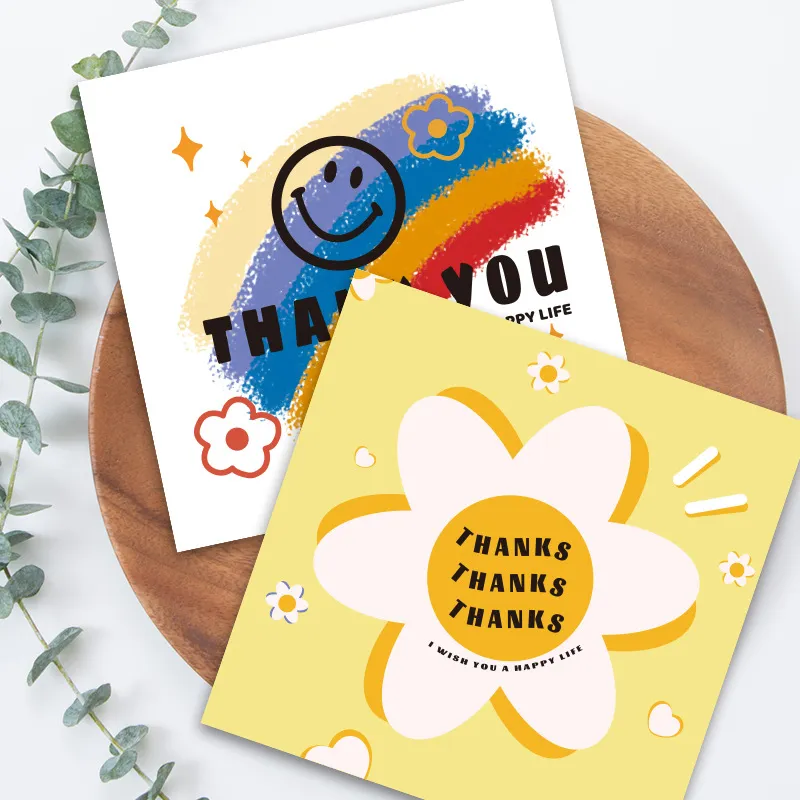 Tarjeta de Agradecimiento Cuadrada Dibujos Animados Minimalista Tarjetas de Felicitación Bendición de Festival Embalaje de Regalo Decoración