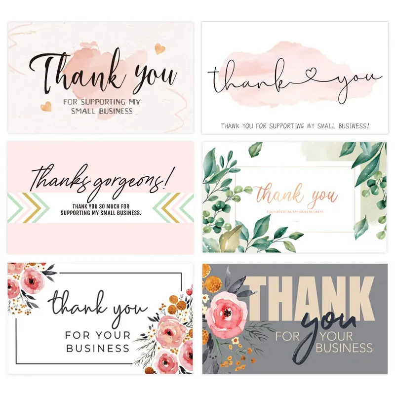 Pink Floral Thank You Cards Small Business Greeting Cards Insert Decor For Gift Packaging And Festival Decoration