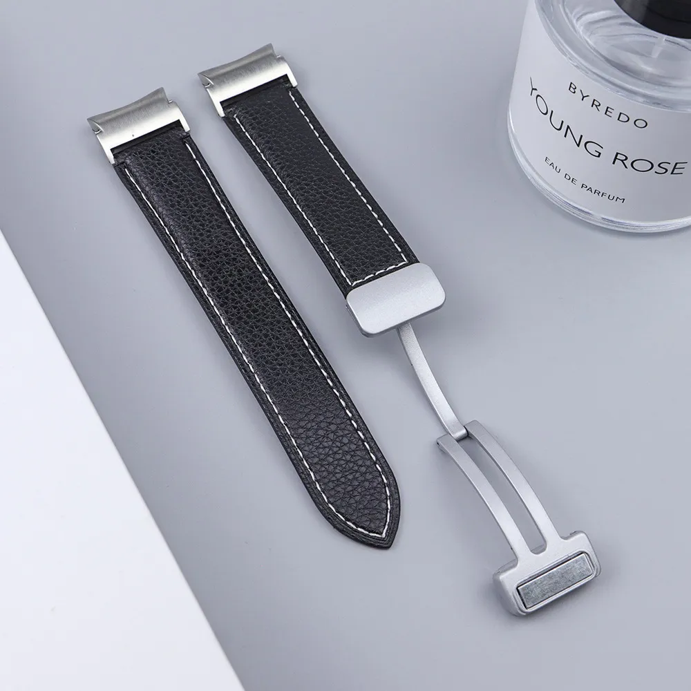 Replacement Leather Strap For Smartwatch Lychee Grain Watch Band Magnetic Folding Clasp Wristband Replacement Accessories