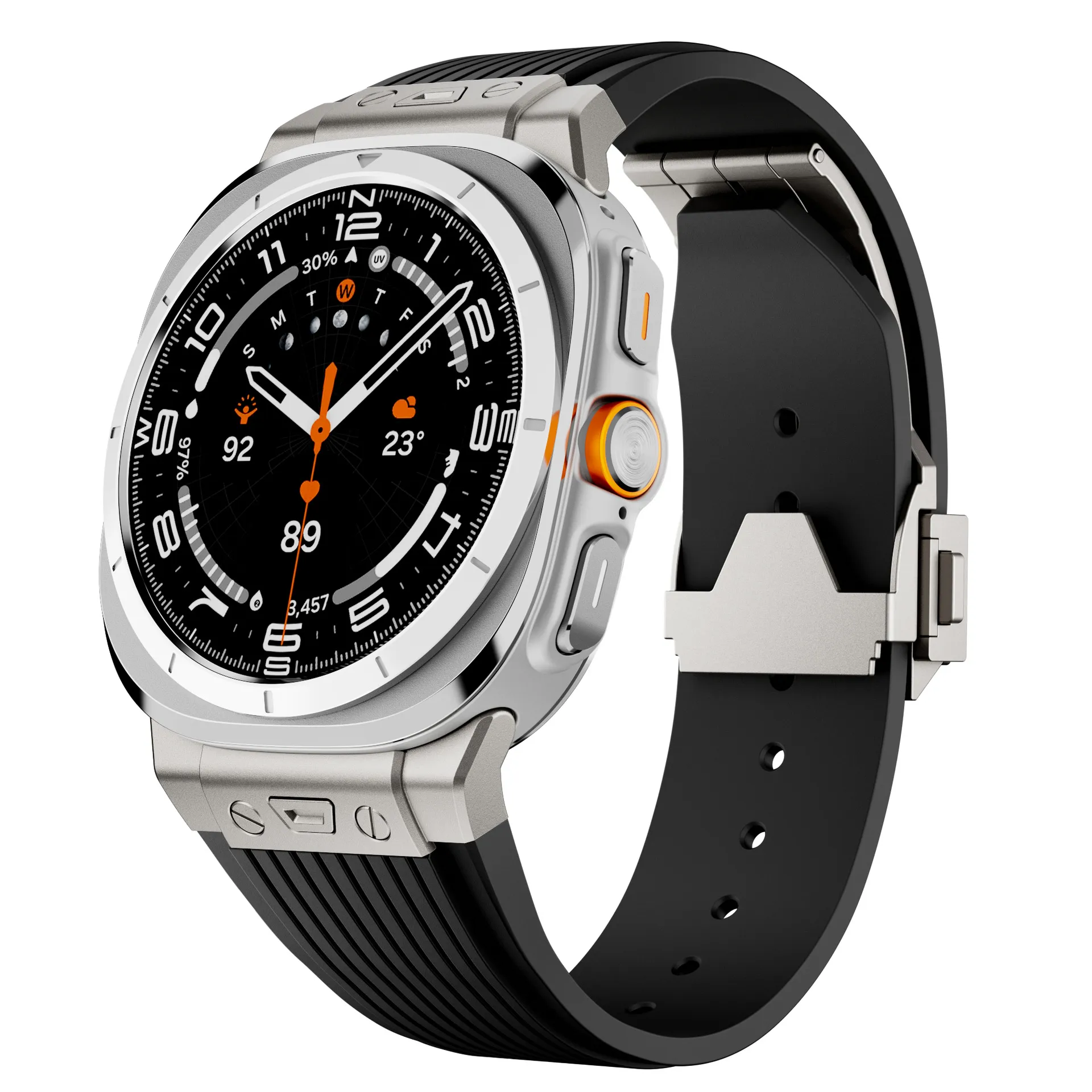 Silicone Watch Band For Samsung Galaxy Watch Ultra Metal Connector Stainless Steel Folding Clasp Replacement Strap