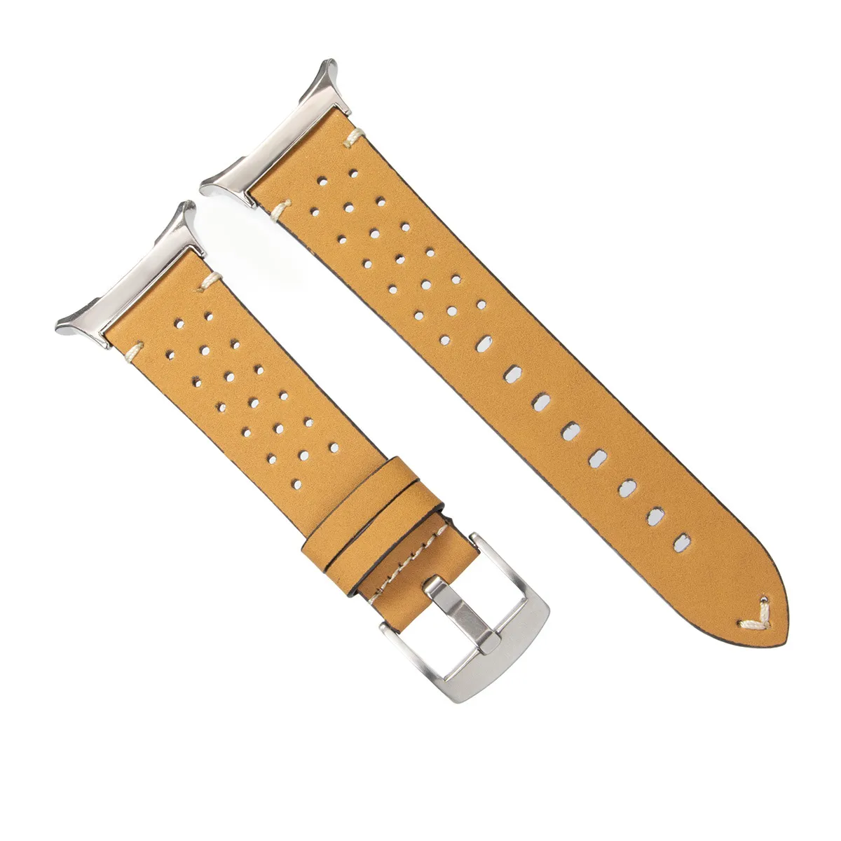 Leather Watch Band For Samsung Watch Ultra Breathable Punch Holes Replacement Wrist Strap Stainless Steel Buckle Sport Watch Accessories
