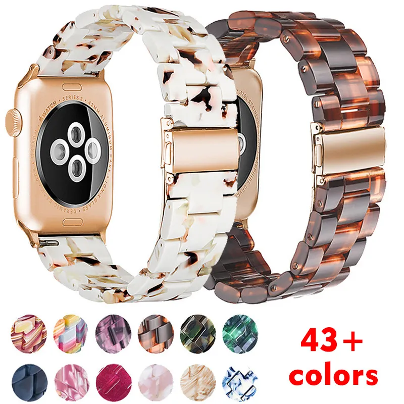Resin Watch Band Marble Leopard Print Replacement Strap For Smartwatch Metal Folding Clasp Wristband