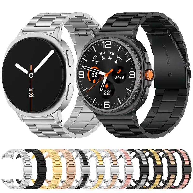 Correa de Reloj de Metal de Acero Inoxidable Compatible Con Smartwatch Correa de Repuesto de Tres Cuentas Cierre Desplegable