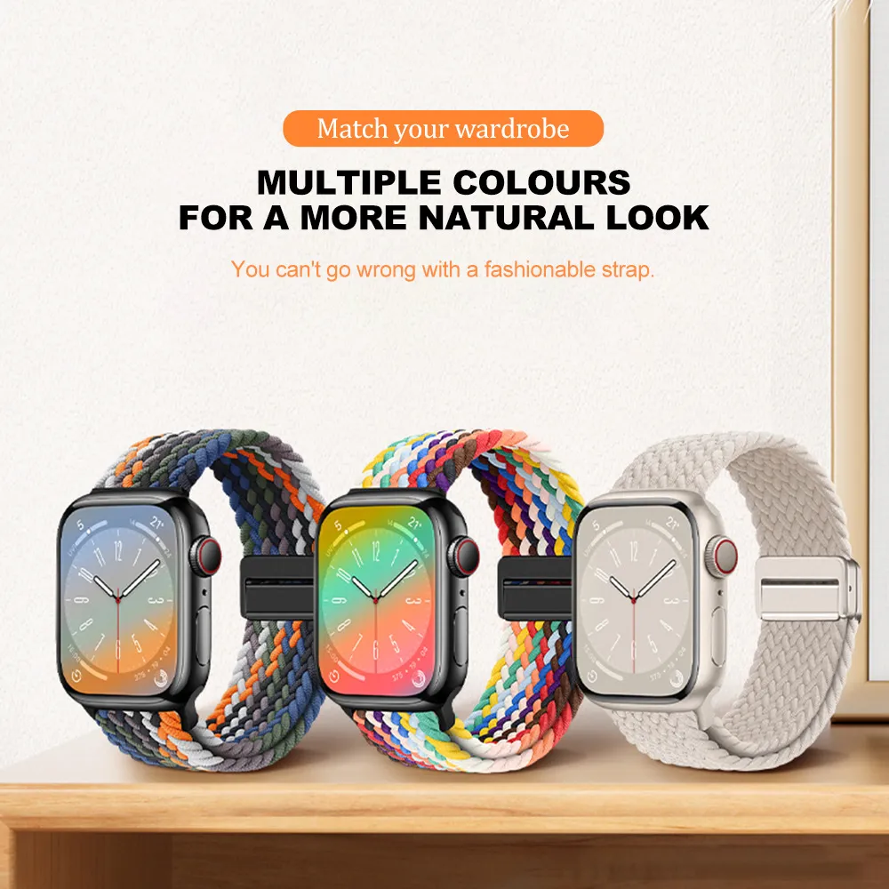 Woven Nylon Magnetic Loop Watch Band For Smart Watch Adjustable Replacement Strap Wristband For Smartwatch